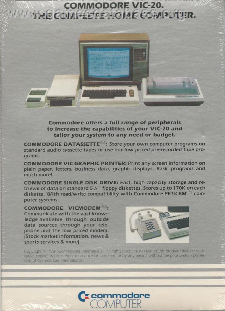 Omega Race - Commodore VIC-20 - Artwork - Box Back