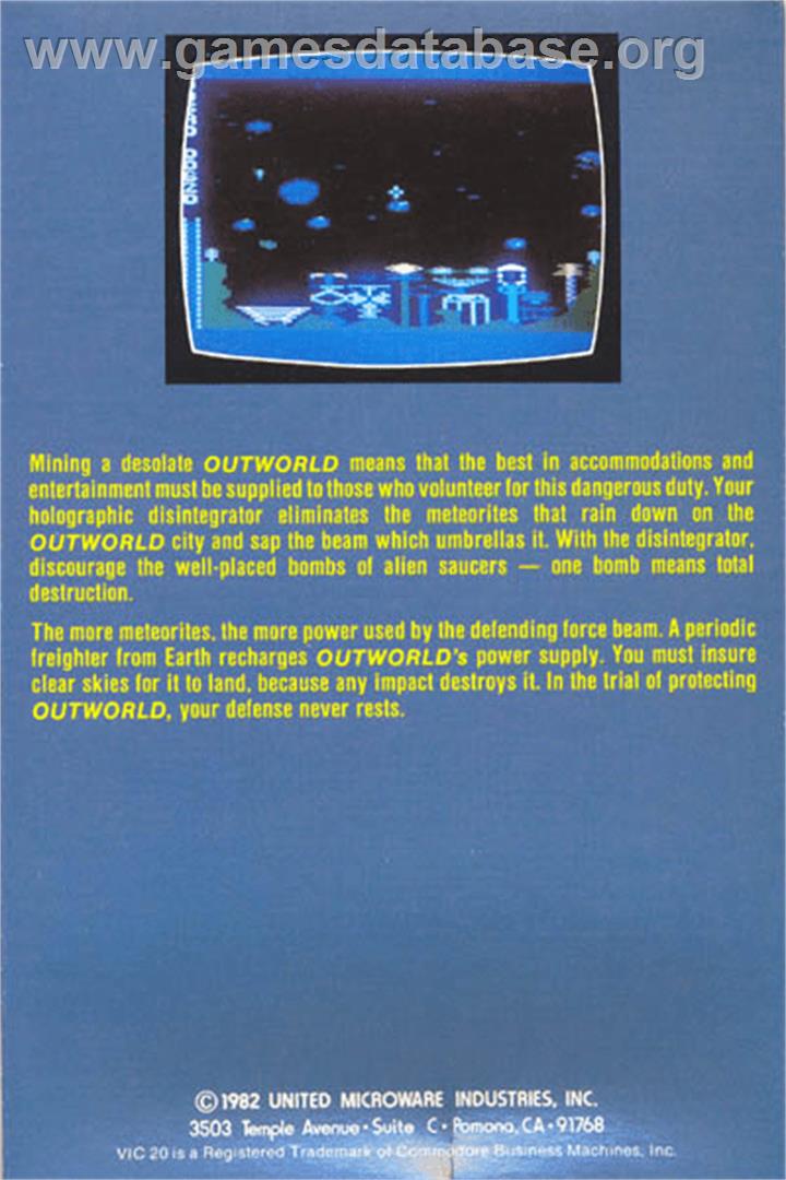 Outworld - Commodore VIC-20 - Artwork - Box Back