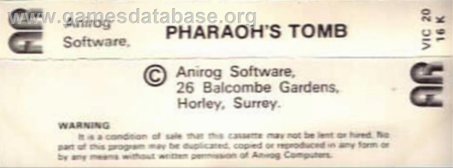 Pharaoh's Tomb - Commodore VIC-20 - Artwork - Box Back