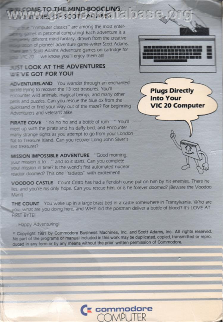 Pirate Cove - Commodore VIC-20 - Artwork - Box Back