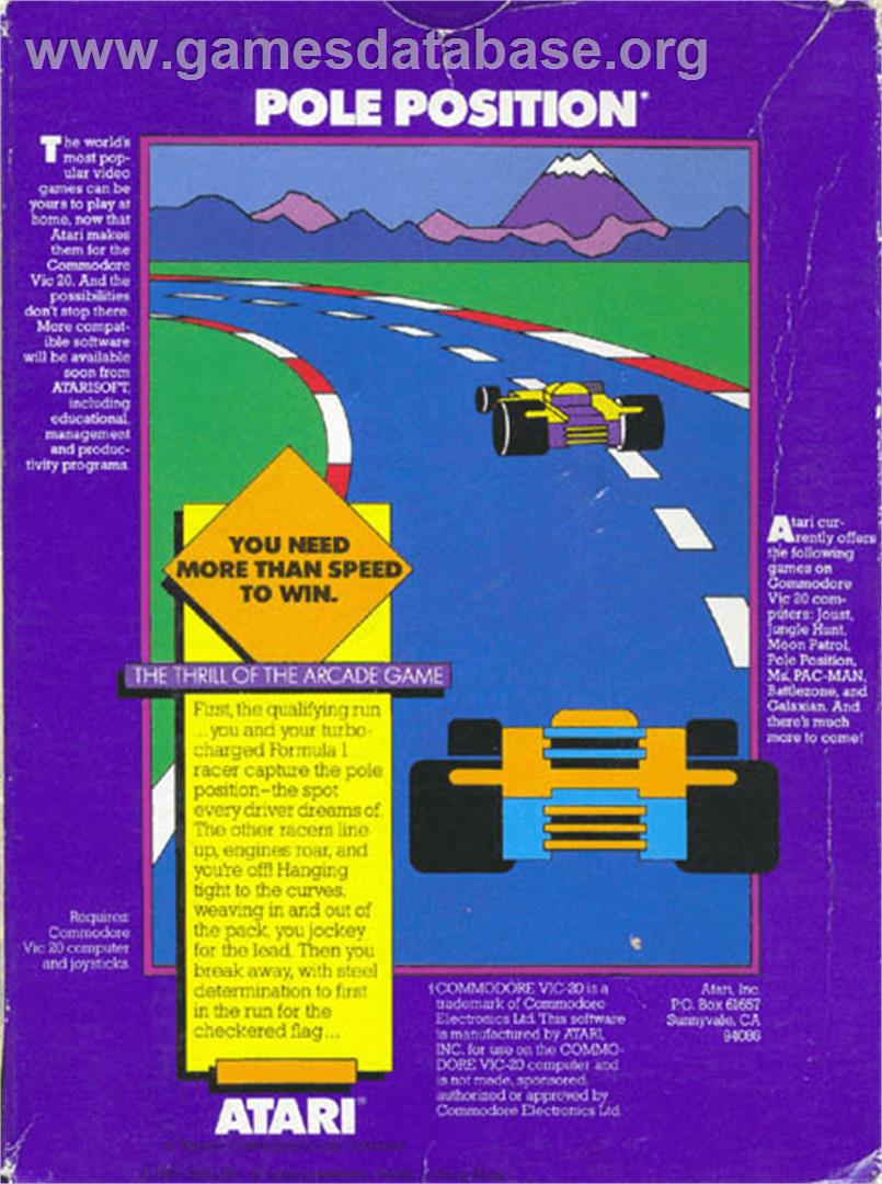Pole Position - Commodore VIC-20 - Artwork - Box Back