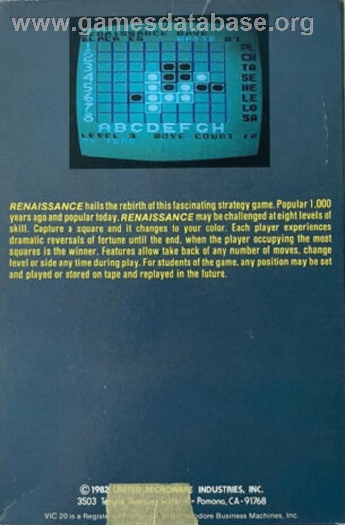 Renaissance - Commodore VIC-20 - Artwork - Box Back