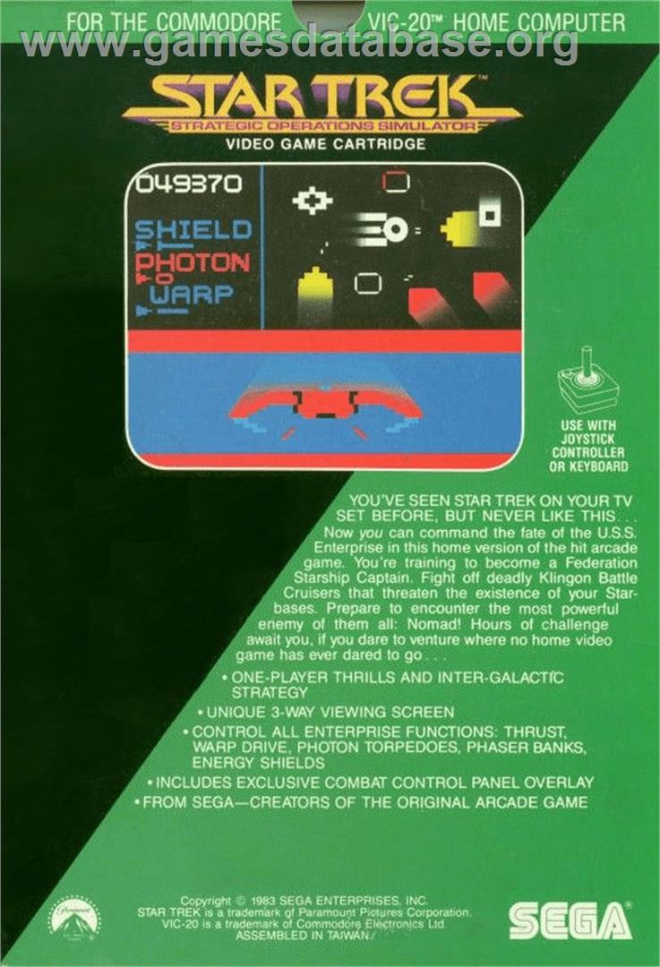 Star Trek Strategic Operations Simulator - Commodore VIC-20 - Artwork - Box Back
