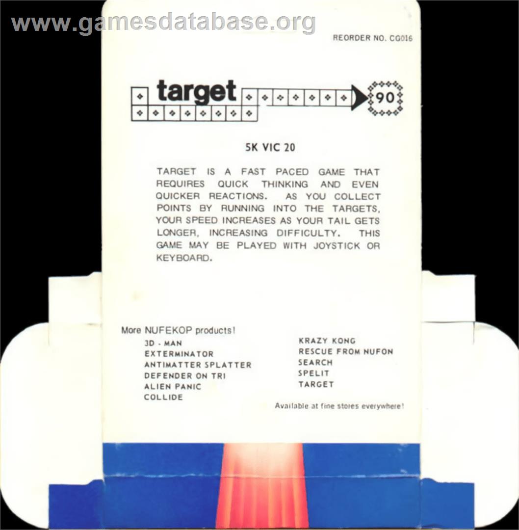Target - Commodore VIC-20 - Artwork - Box Back