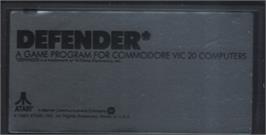 Cartridge artwork for Defender on the Commodore VIC-20.
