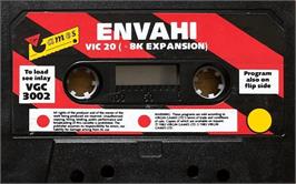 Cartridge artwork for Envahi on the Commodore VIC-20.