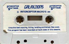 Cartridge artwork for Galaxzions on the Commodore VIC-20.