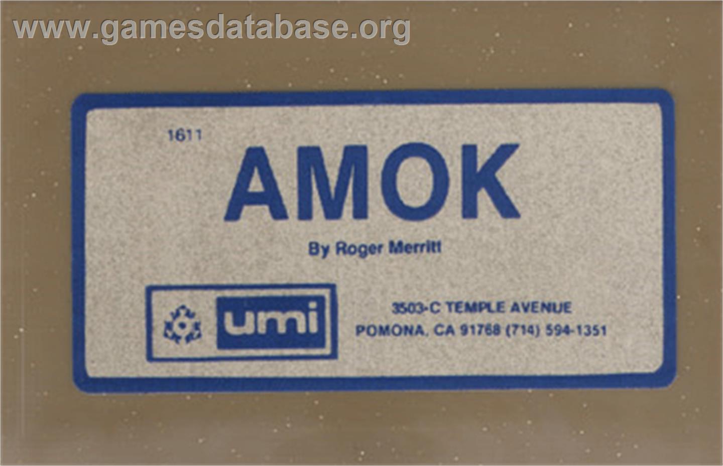 Amok - Commodore VIC-20 - Artwork - Cartridge