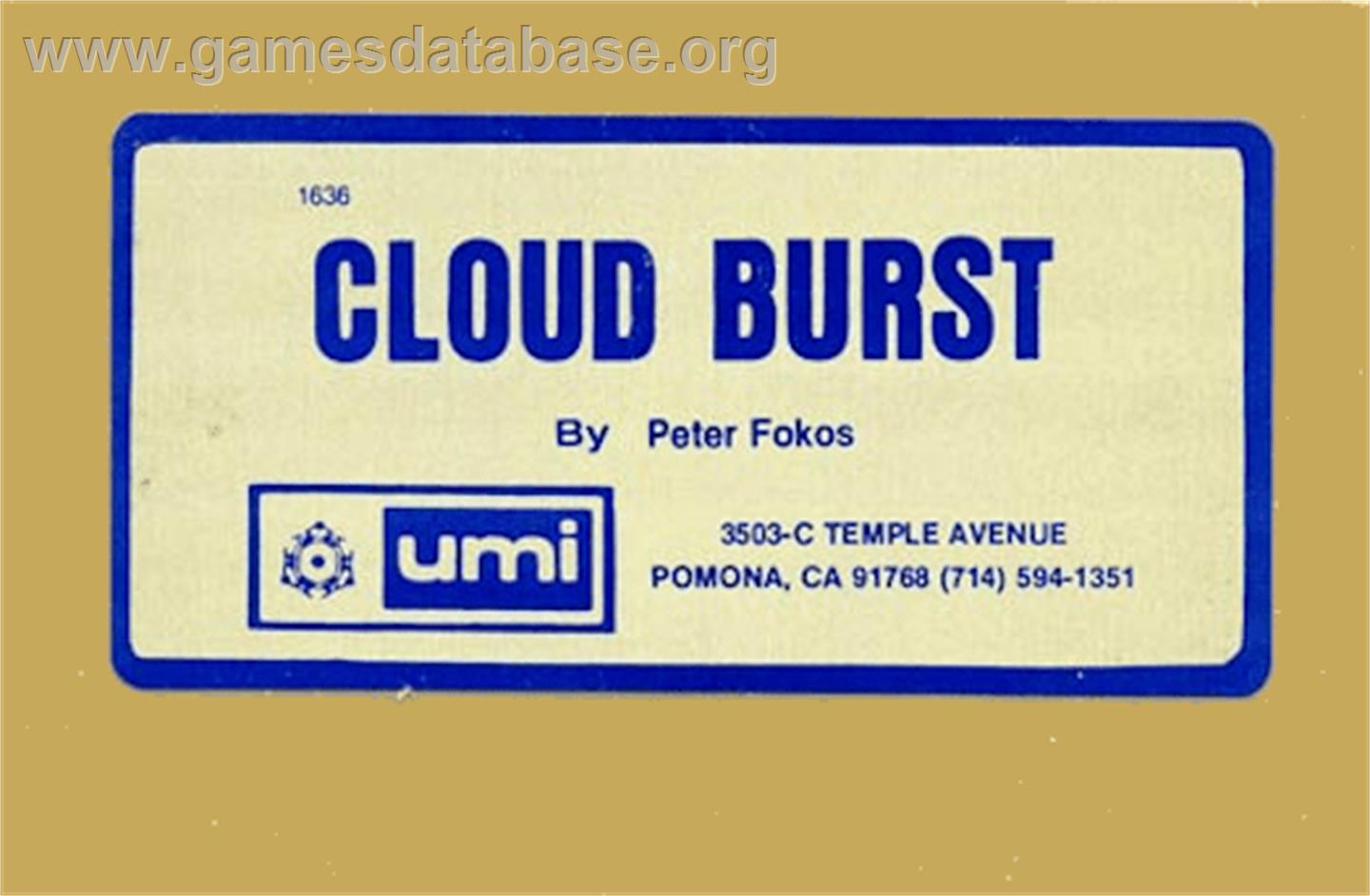 Cloudburst - Commodore VIC-20 - Artwork - Cartridge