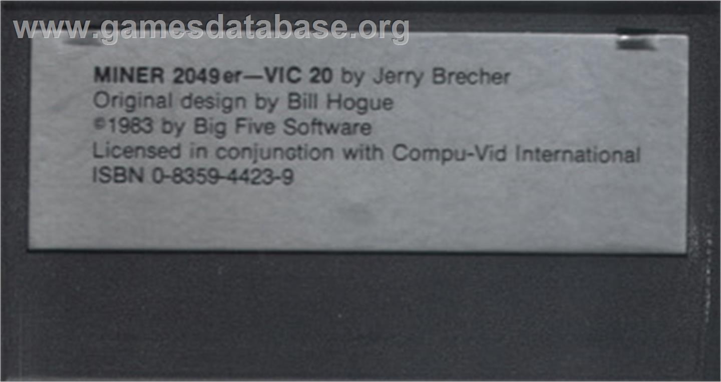 Miner 2049er - Commodore VIC-20 - Artwork - Cartridge
