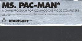 Top of cartridge artwork for Ms. Pac-Man on the Commodore VIC-20.