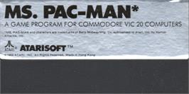 Top of cartridge artwork for Ms. Pac-man on the Commodore VIC-20.