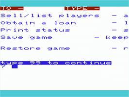 In game image of Football Manager on the Commodore VIC-20.