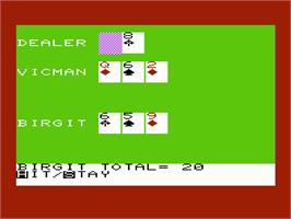 In game image of Vic 21 - Casino Style Blackjack on the Commodore VIC-20.
