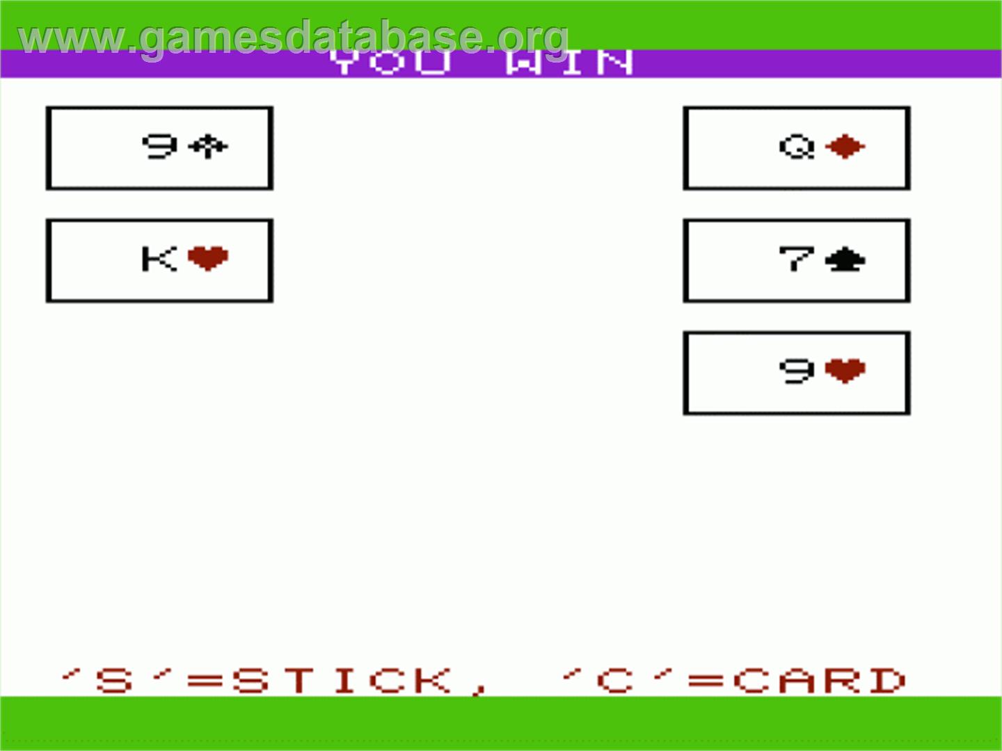 Black Jack - Commodore VIC-20 - Artwork - In Game