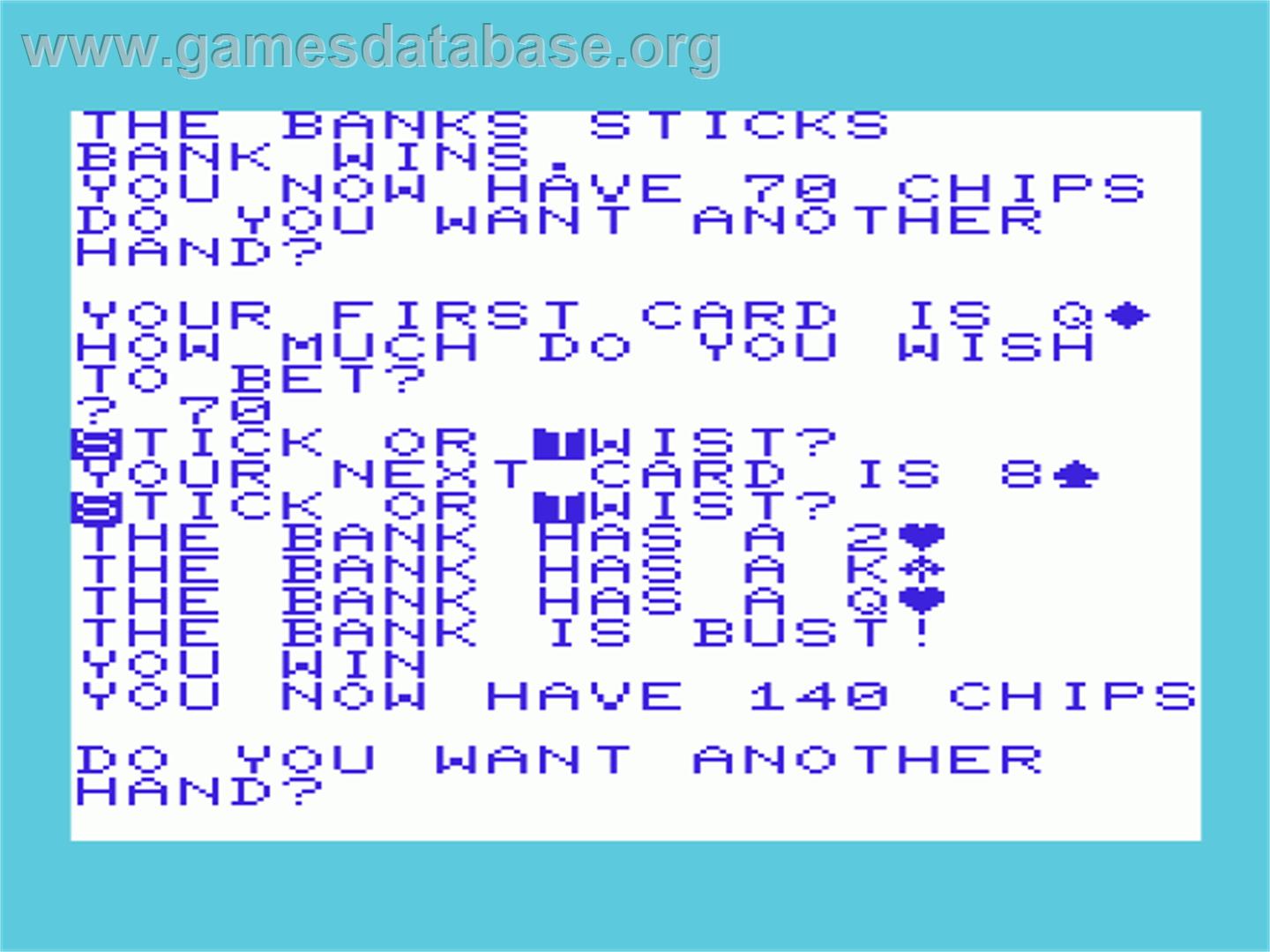 Pontoon - Commodore VIC-20 - Artwork - In Game