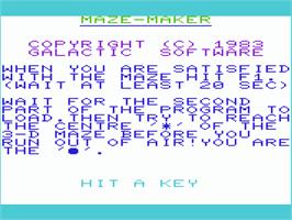 Title screen of 3d Maze on the Commodore VIC-20.