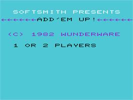 Title screen of Add'em Up! on the Commodore VIC-20.
