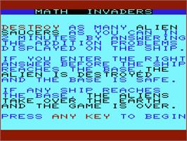 Title screen of Addition Invaders on the Commodore VIC-20.