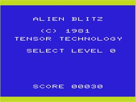 Title screen of Alien Blitz on the Commodore VIC-20.
