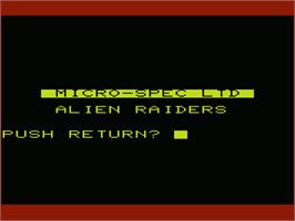 Title screen of Alien Raiders on the Commodore VIC-20.