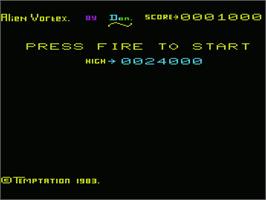 Title screen of Alien Vortex on the Commodore VIC-20.