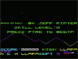 Title screen of Andes Attack on the Commodore VIC-20.