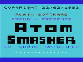 Title screen of Atom Smasher on the Commodore VIC-20.