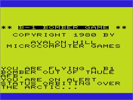 Title screen of B1 Nuclear Bomber on the Commodore VIC-20.