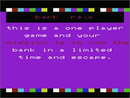 Title screen of Bank Raid on the Commodore VIC-20.