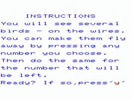 Title screen of Birds on the Commodore VIC-20.