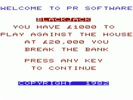 Title screen of Blackjack on the Commodore VIC-20.