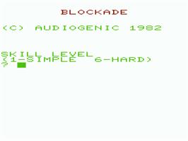 Title screen of Blockade on the Commodore VIC-20.