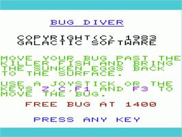 Title screen of Bug Diver on the Commodore VIC-20.