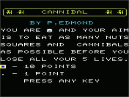 Title screen of Cannibal on the Commodore VIC-20.