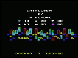 Title screen of Cataclysm on the Commodore VIC-20.