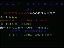 Title screen of Cave Stormer on the Commodore VIC-20.