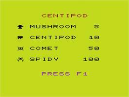 Title screen of Centipod on the Commodore VIC-20.