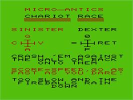 Title screen of Chariot Race on the Commodore VIC-20.