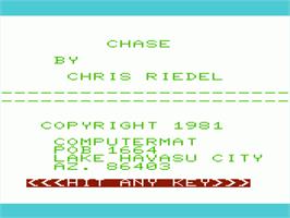 Title screen of Chase on the Commodore VIC-20.