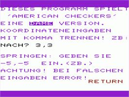 Title screen of Checkers on the Commodore VIC-20.