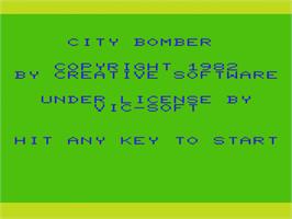 Title screen of City Bomber on the Commodore VIC-20.