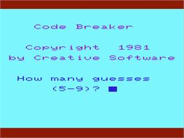 Title screen of Code Breaker on the Commodore VIC-20.