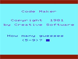 Title screen of Code Maker on the Commodore VIC-20.