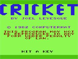 Title screen of Cricket on the Commodore VIC-20.