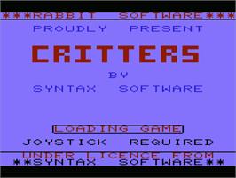 Title screen of Critters on the Commodore VIC-20.
