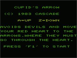 Title screen of Cupid's Arrows on the Commodore VIC-20.