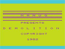 Title screen of Demolition on the Commodore VIC-20.
