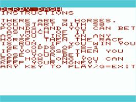 Title screen of Derby Dash on the Commodore VIC-20.