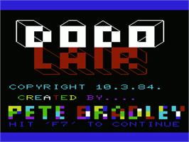 Title screen of Dodo Lair on the Commodore VIC-20.